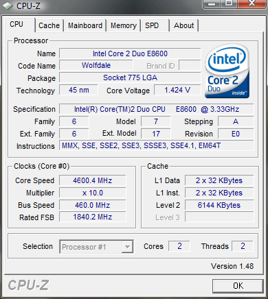 E8600 overclocked